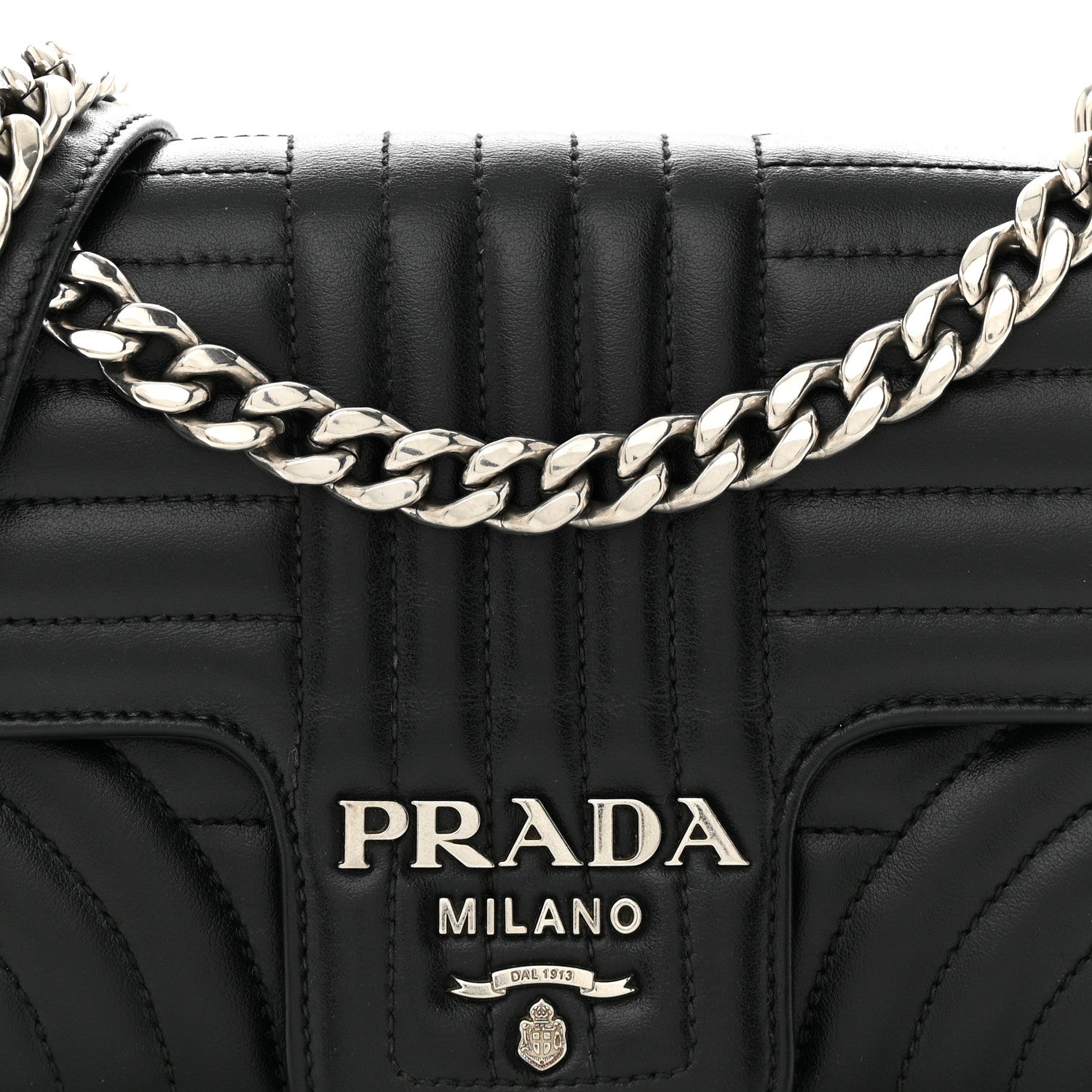Prada Soft Calfskin Impunture Diagramme Small Chain Flap Shoulder Bag Black 8 of 11