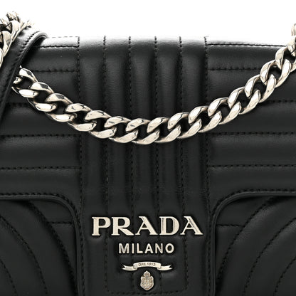 Prada Soft Calfskin Impunture Diagramme Small Chain Flap Shoulder Bag Black 8 of 11