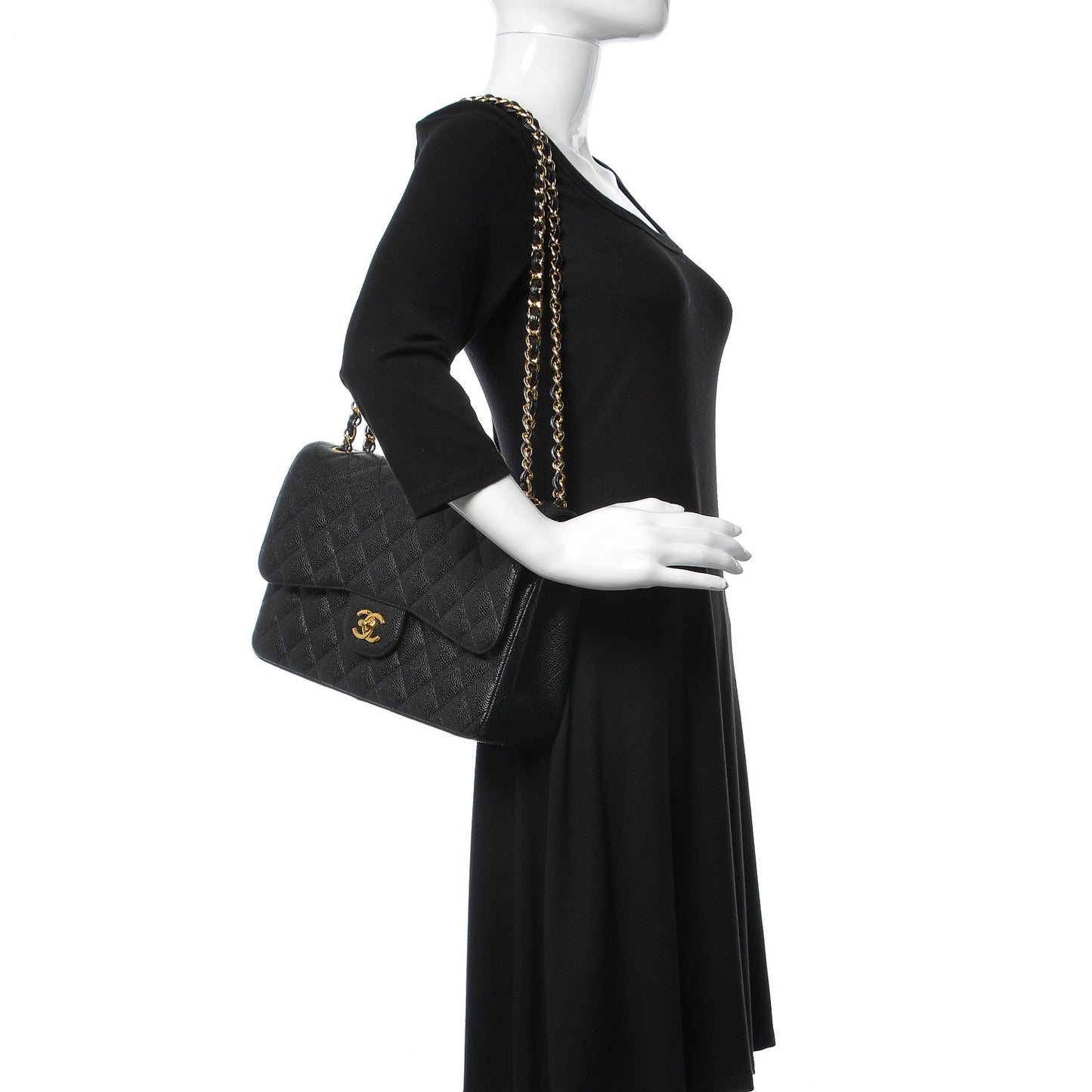 Caviar Quilted Jumbo Double Flap Black