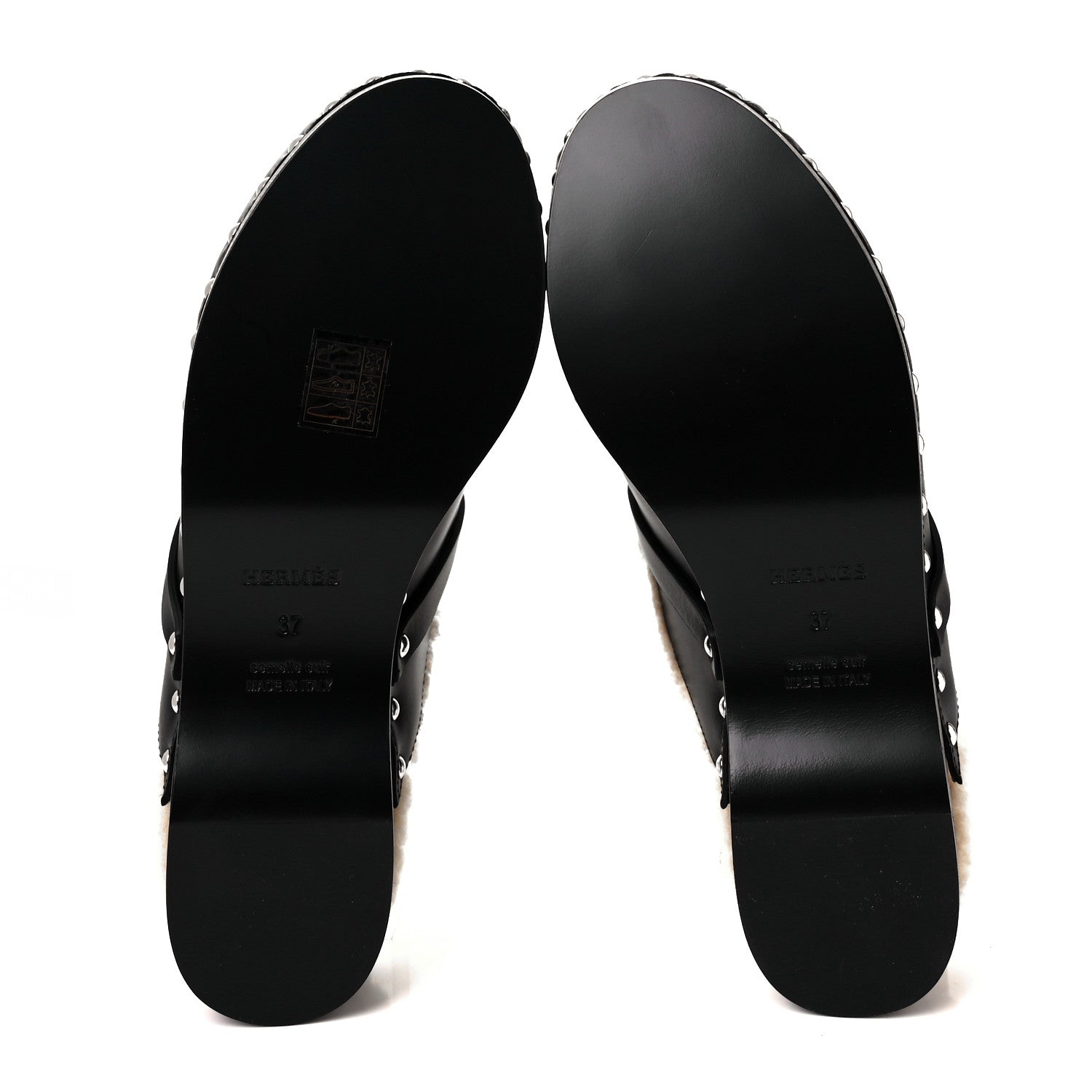 Hermes Calfskin Woolskin Carlotta Mules 37 Black 5 of 8