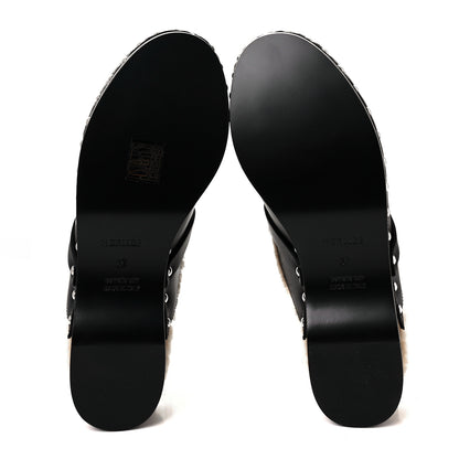 Hermes Calfskin Woolskin Carlotta Mules 37 Black 5 of 8
