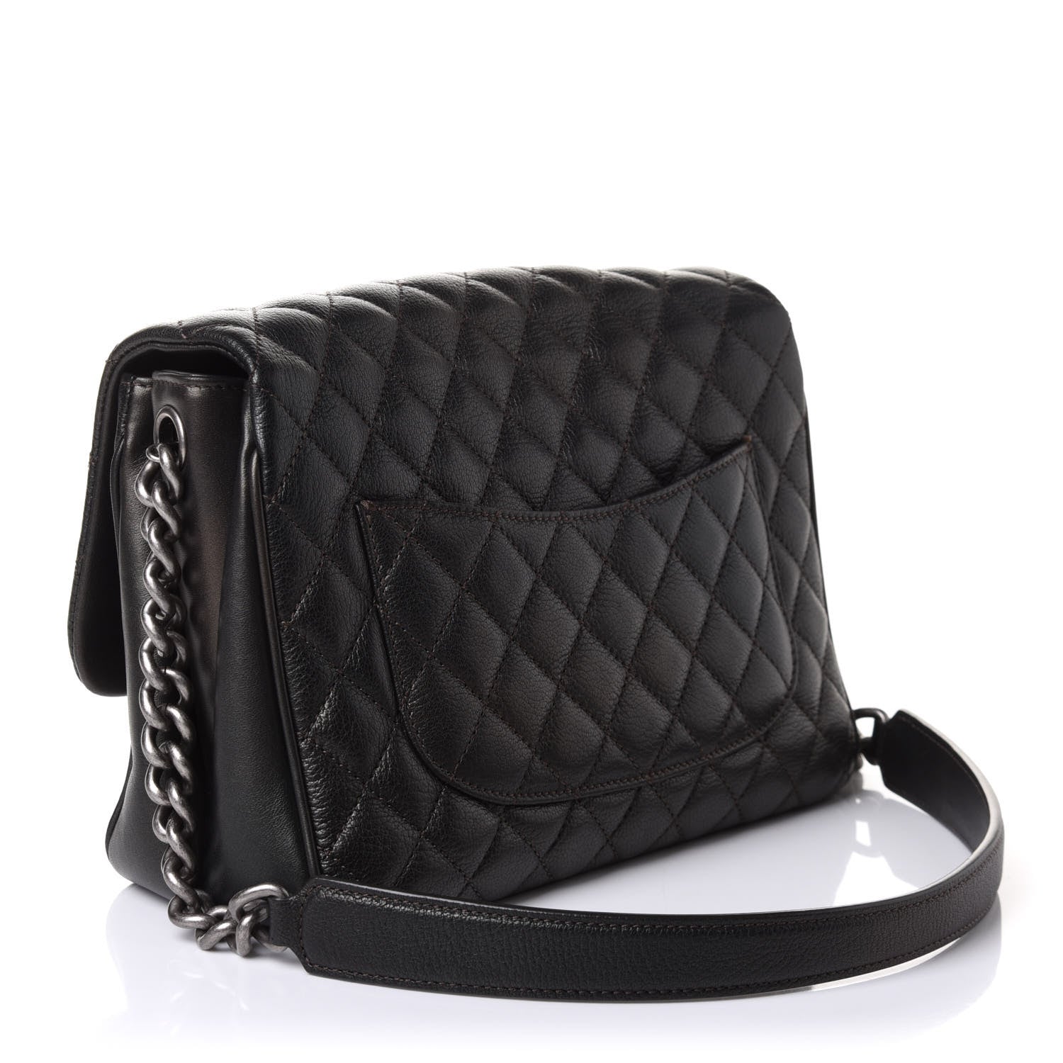 Chanel Metallic Goatskin Quilted Medium Rock In Rome Flap Charcoal 3 of 11