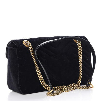 Gucci Velvet Matelasse Small GG Marmont Shoulder Bag Black 3 of 13