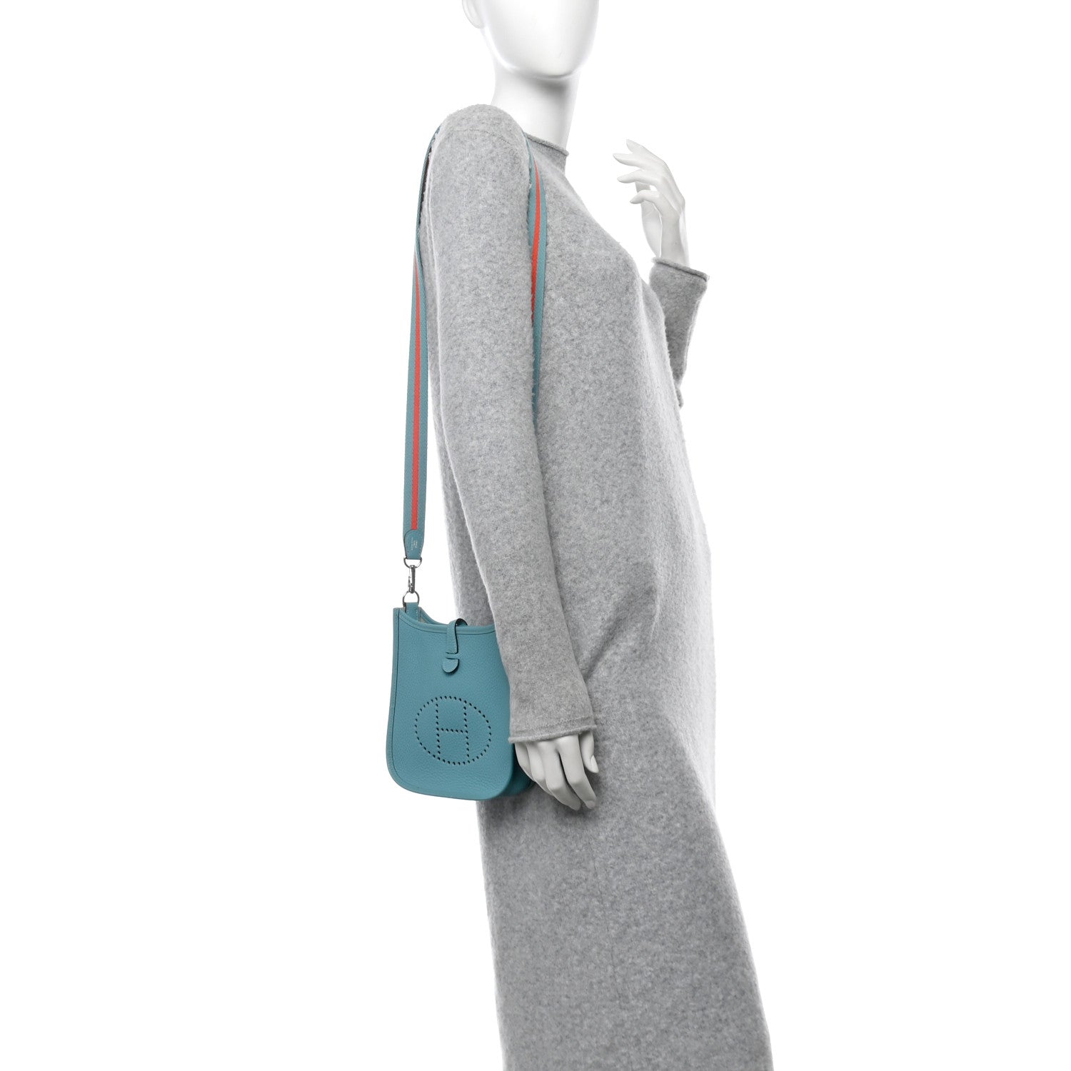 Hermes Taurillon Clemence Amazone Evelyne TPM Bleu Saint Cyr Orange Poppy 2 of 10