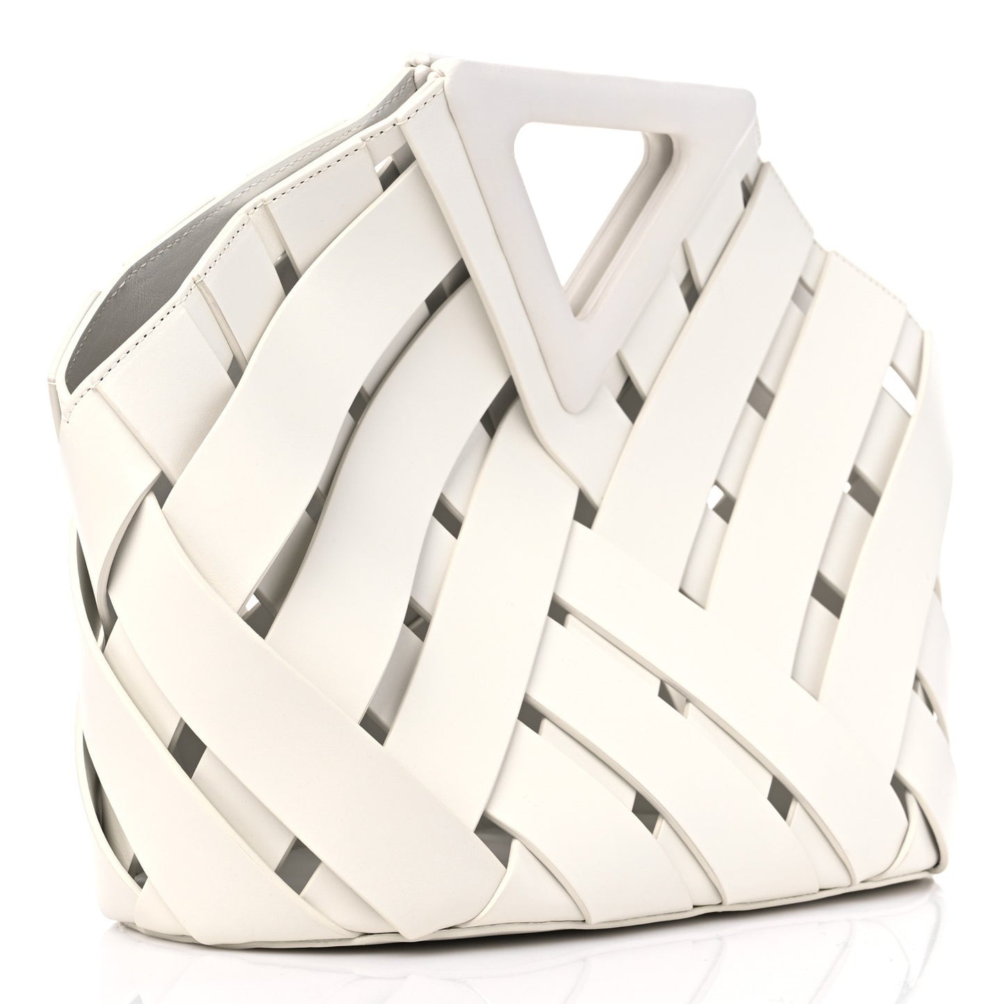Calfskin V Woven Drawstring Tote White