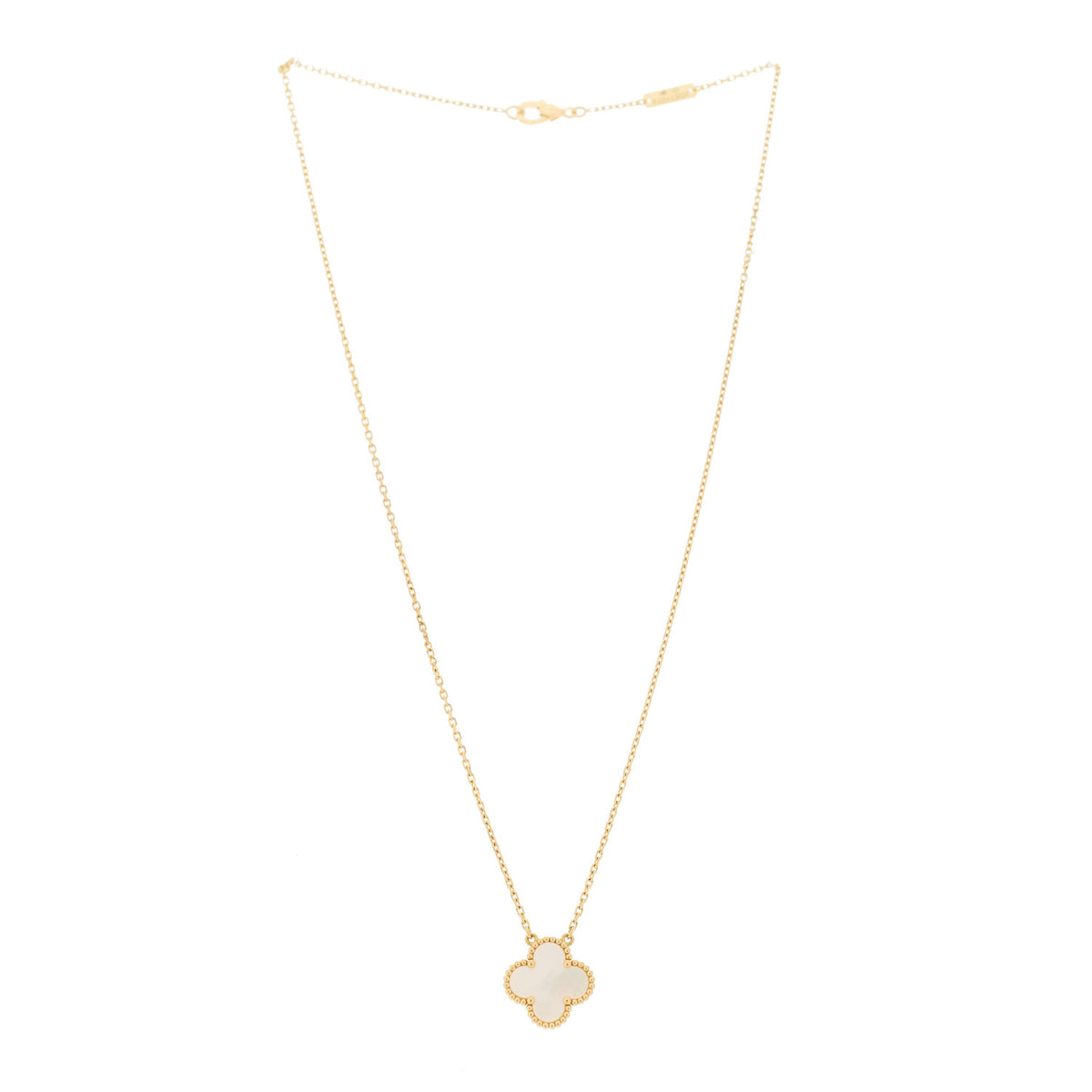 Van Cleef & Arpels 18K Yellow Gold Mother of Pearl Vintage Alhambra Pendant Necklace 4 of 9