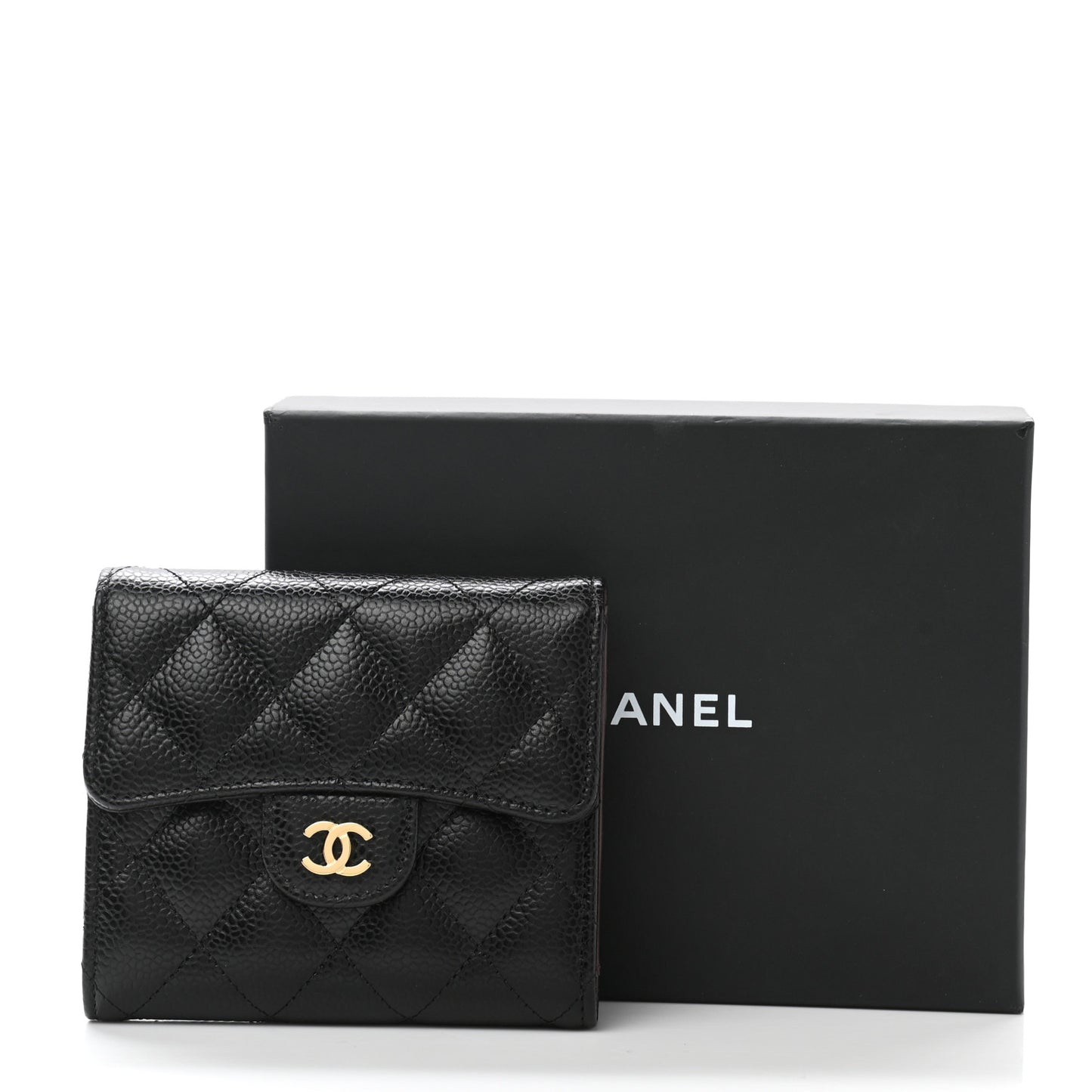 Caviar Quilted Compact Flap Wallet Black