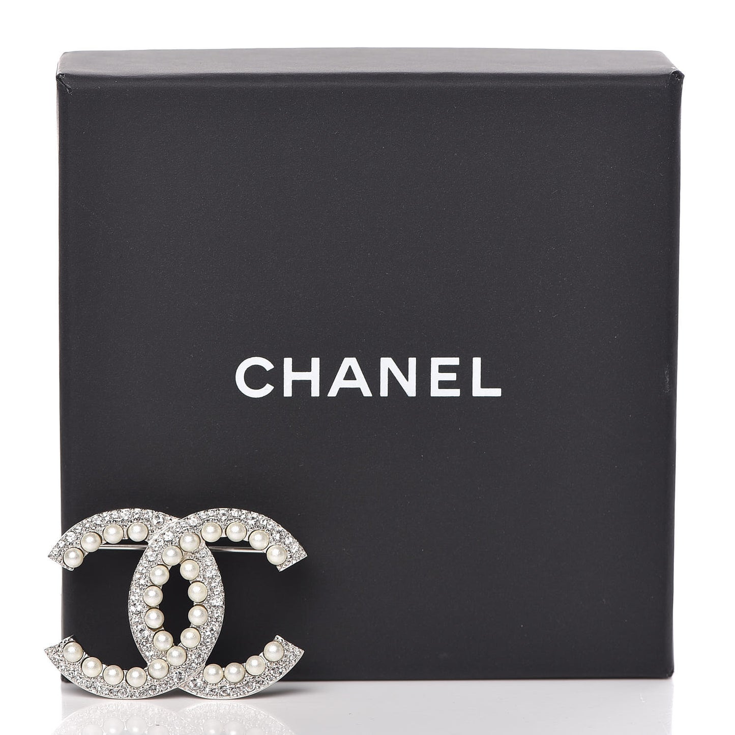Pearl Crystal CC Brooch Silver