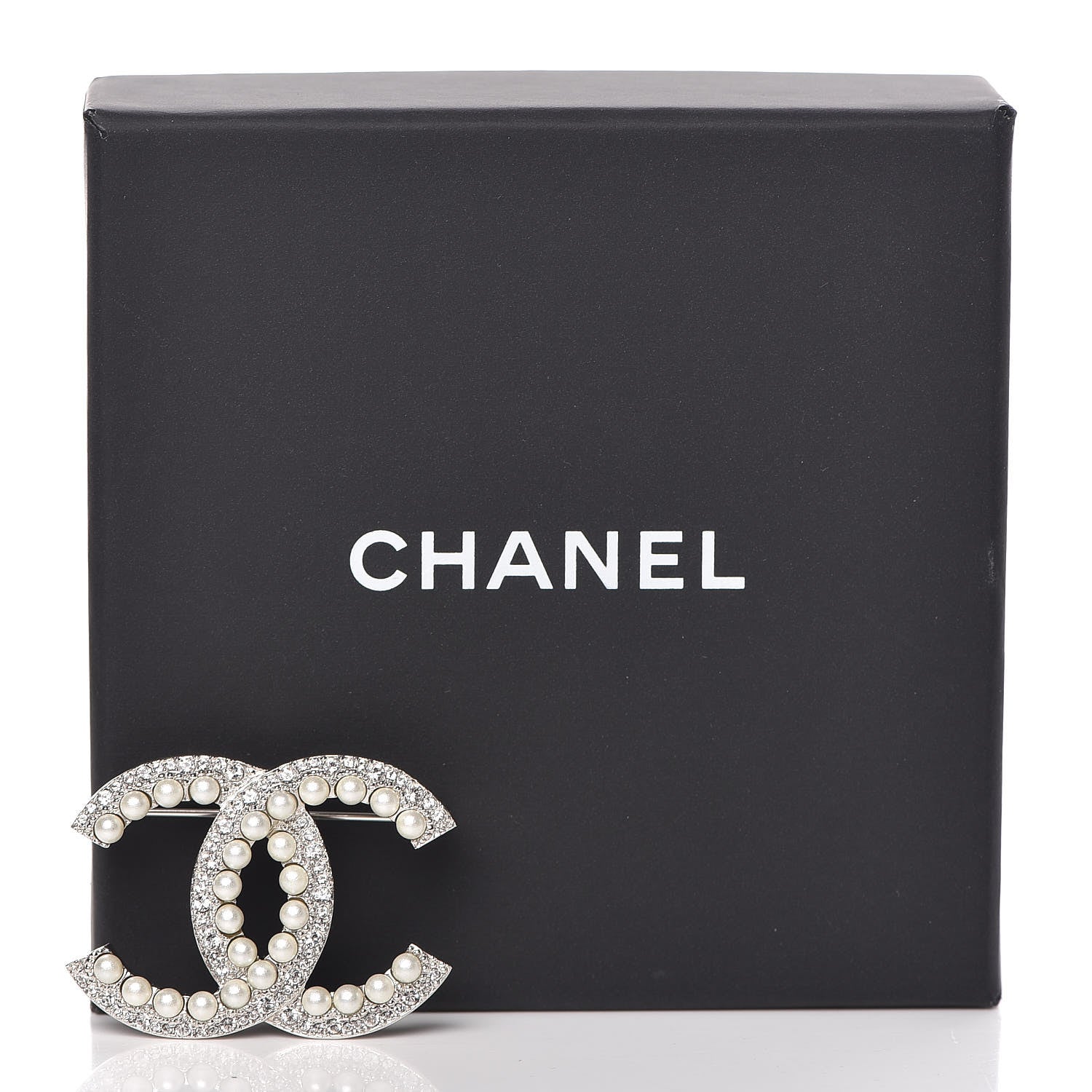 Chanel Pearl Crystal CC Brooch Silver 5 of 5