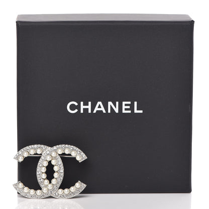 Chanel Pearl Crystal CC Brooch Silver 5 of 5