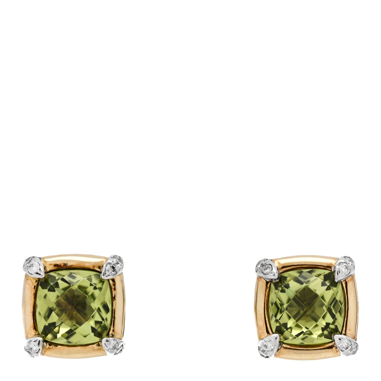 David Yurman 18K Yellow Gold Sterling Silver Diamond Peridot 5mm Petite Chatelaine Bezel Earrings 1 of 5