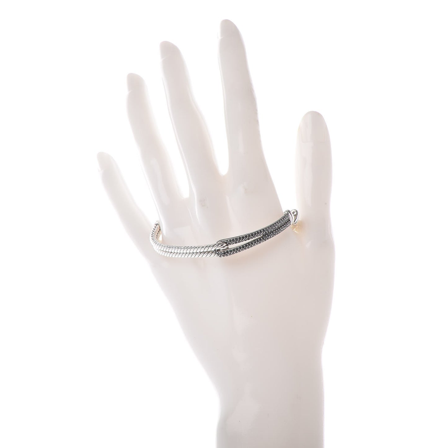 Sterling Silver Black Diamond 7mm Petite Pave Single Loop Labyrinth Bracelet