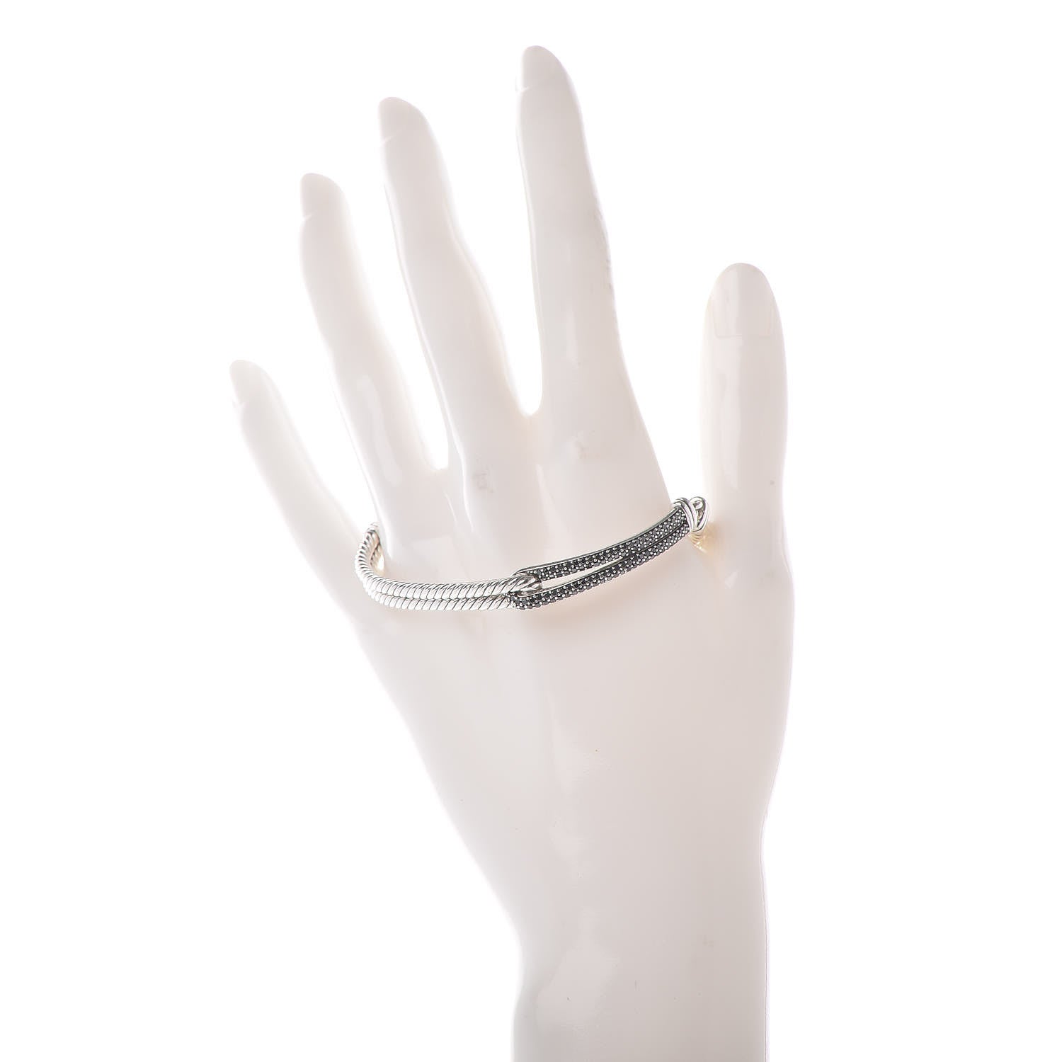 David Yurman Sterling Silver Black Diamond 7mm Petite Pave Single Loop Labyrinth Bracelet 2 of 4