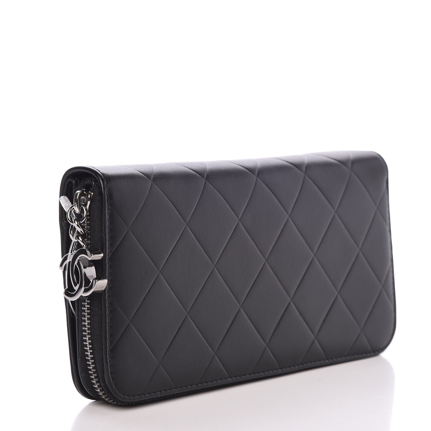 Chanel Lambskin Quilted Logo Zip Around Wallet Black 3 of 9