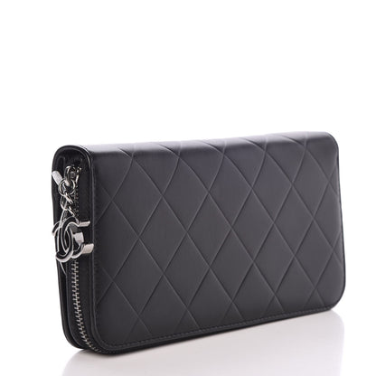 Chanel Lambskin Quilted Logo Zip Around Wallet Black 3 of 9