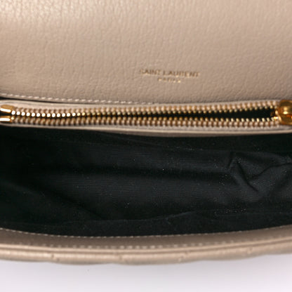 Saint Laurent Sheepskin Matelasse Chevron Monogram Medium College Bag Dark Beige 5 of 7