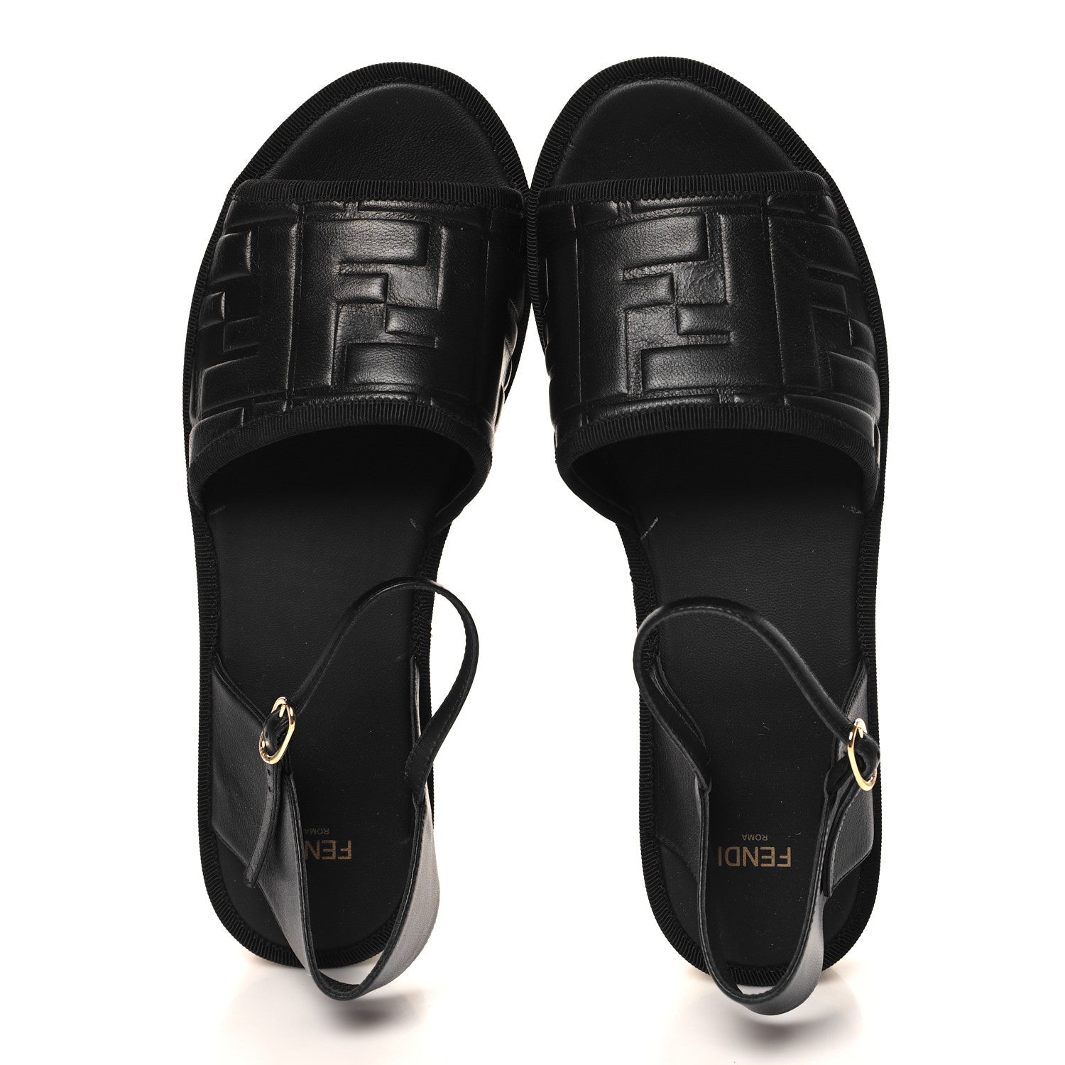Fendi Nappa FF Embossed Espadrille Platform Sandals 40 Black 2 of 9