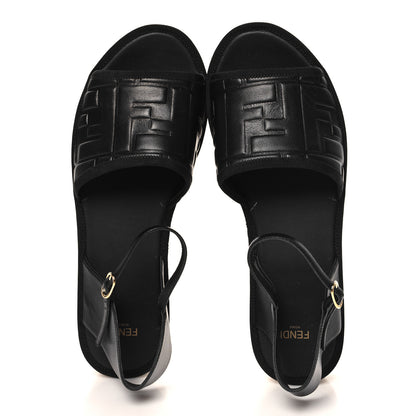 Fendi Nappa FF Embossed Espadrille Platform Sandals 40 Black 2 of 9