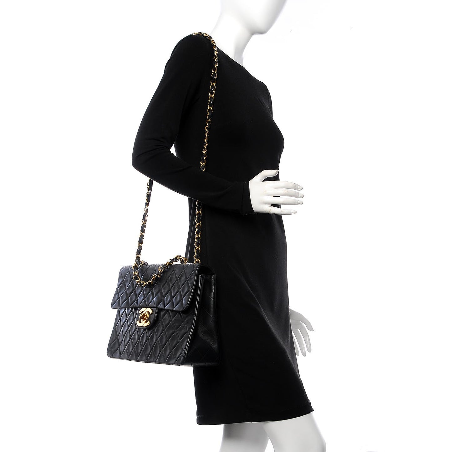 Lambskin Quilted XL Jumbo Single Flap Black