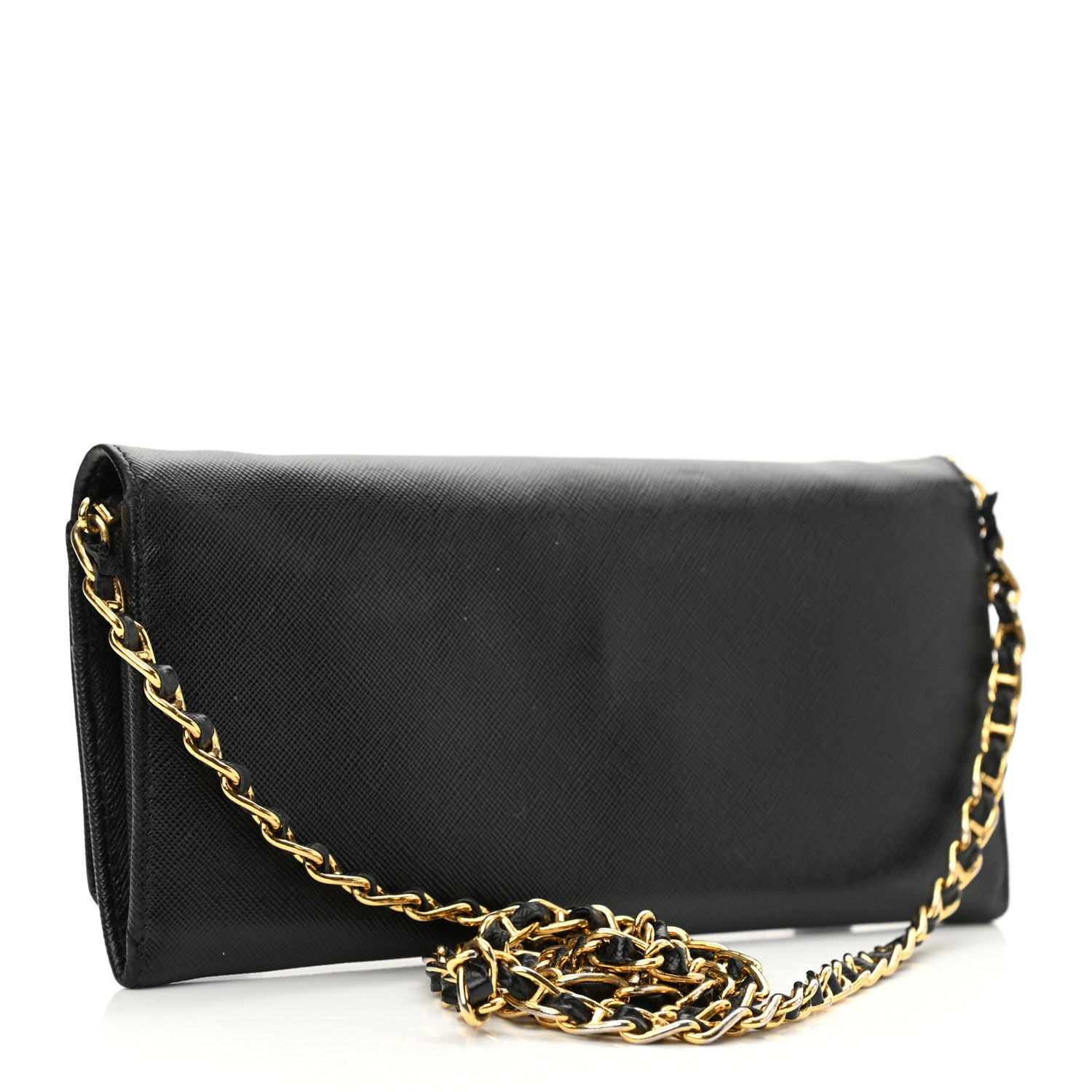 Prada Saffiano Metal Oro Chain Wallet Black 3 of 12