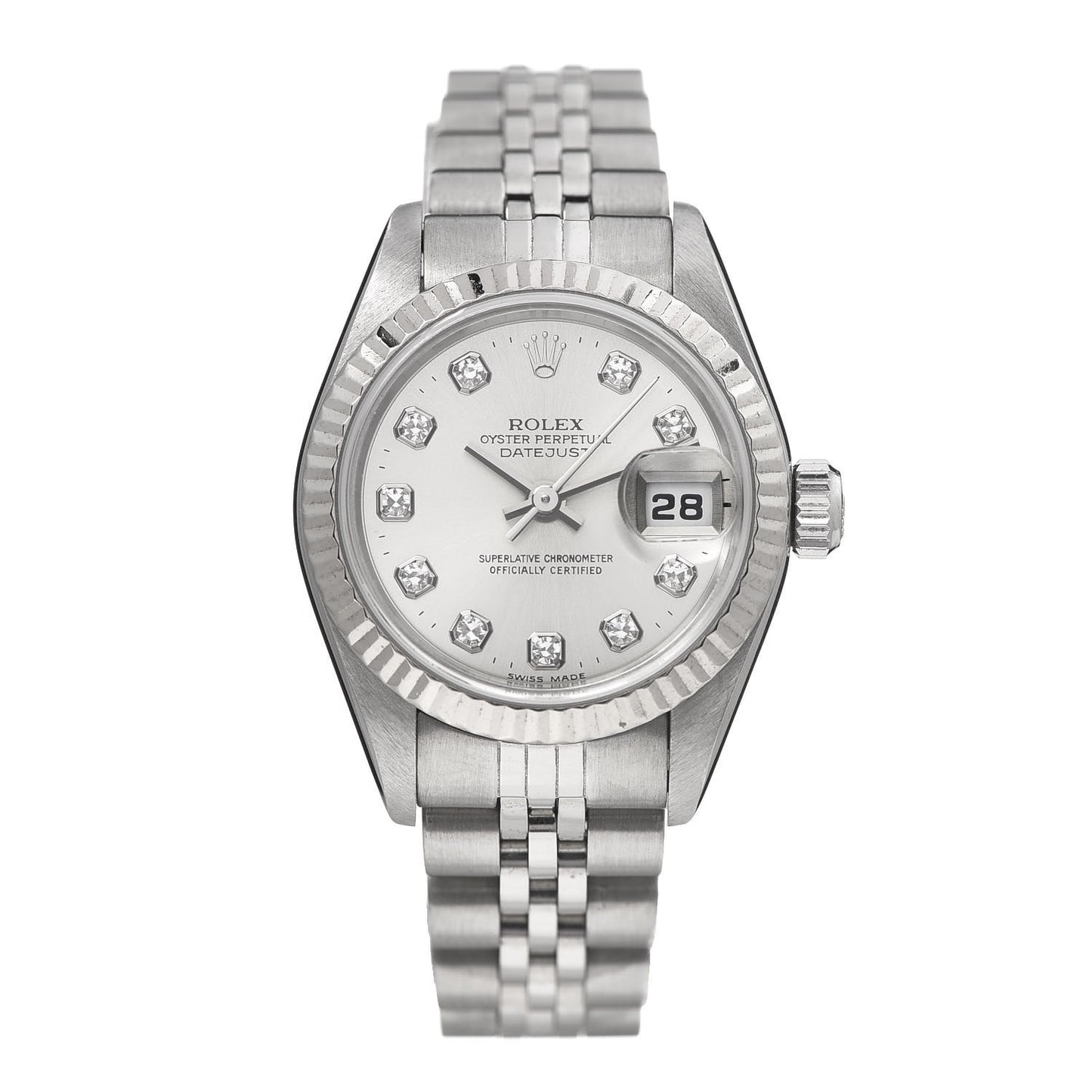 Stainless Steel 18K White Gold Diamond 26mm Oyster Perpetual Datejust Watch Silver 69174