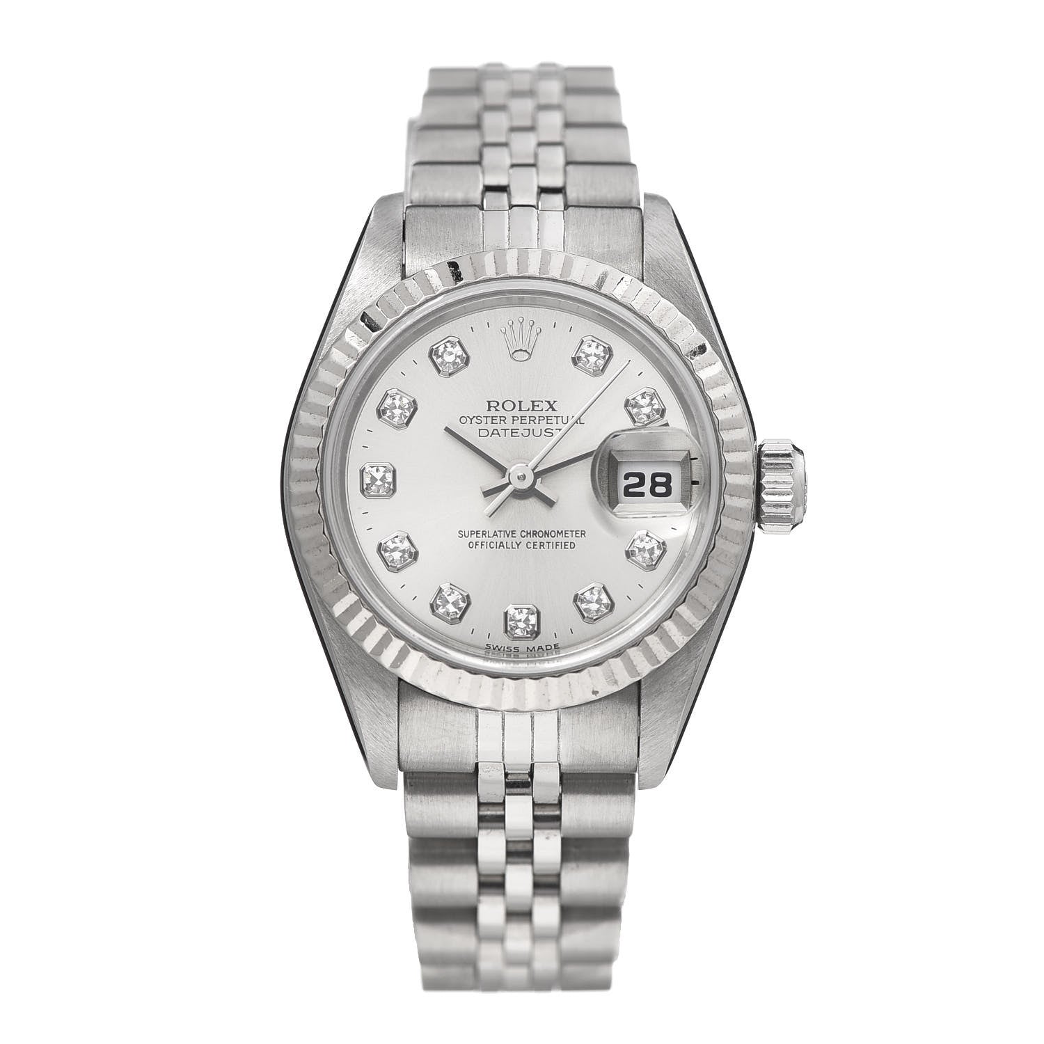 Rolex Stainless Steel 18K White Gold Diamond 26mm Oyster Perpetual Datejust Watch Silver 69174 1 of 5