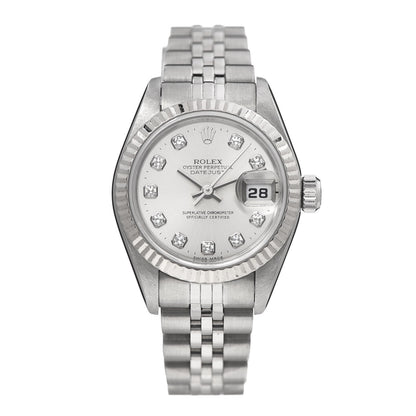 Rolex Stainless Steel 18K White Gold Diamond 26mm Oyster Perpetual Datejust Watch Silver 69174 1 of 5