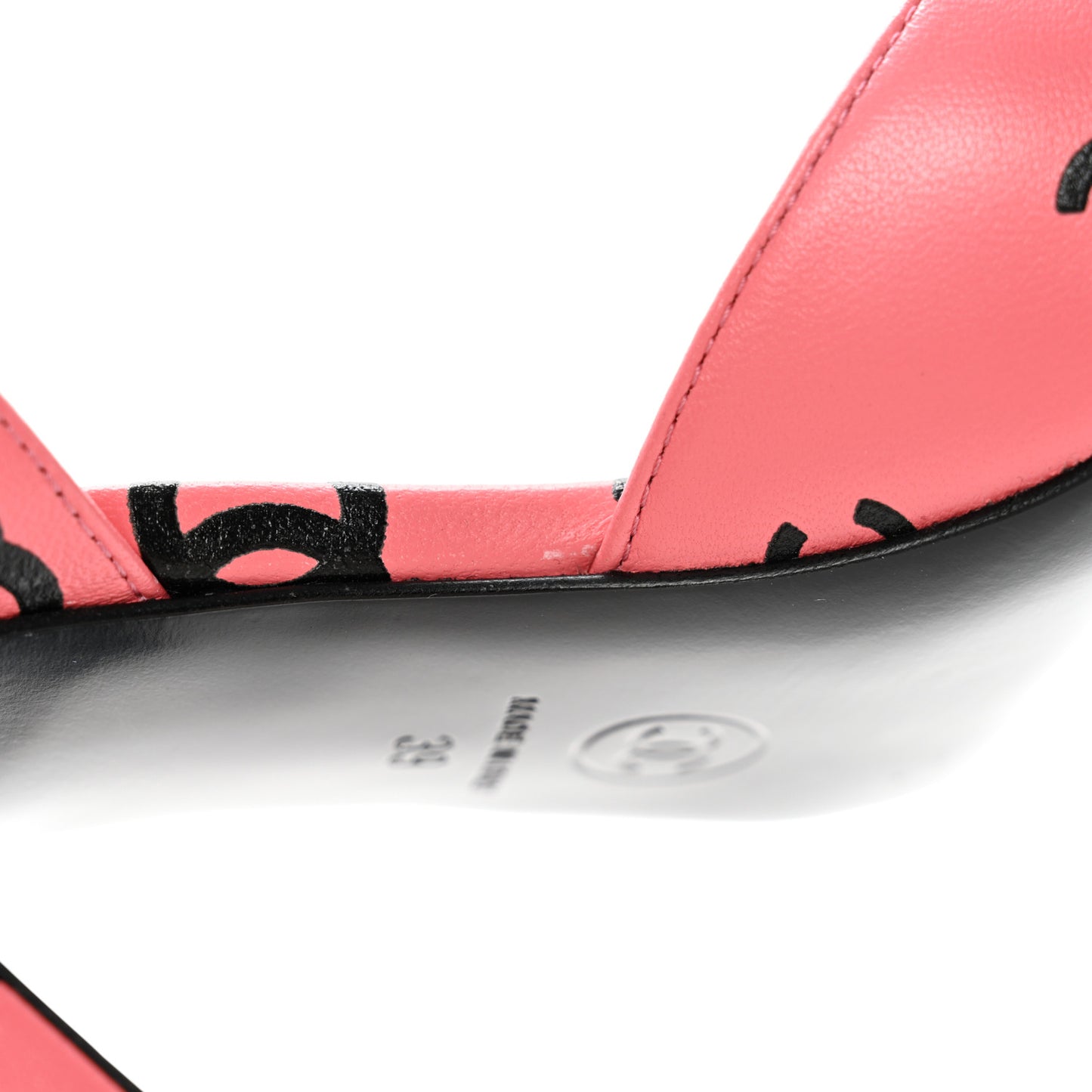 Lambskin Printed CC Sandals 39 Pink Black