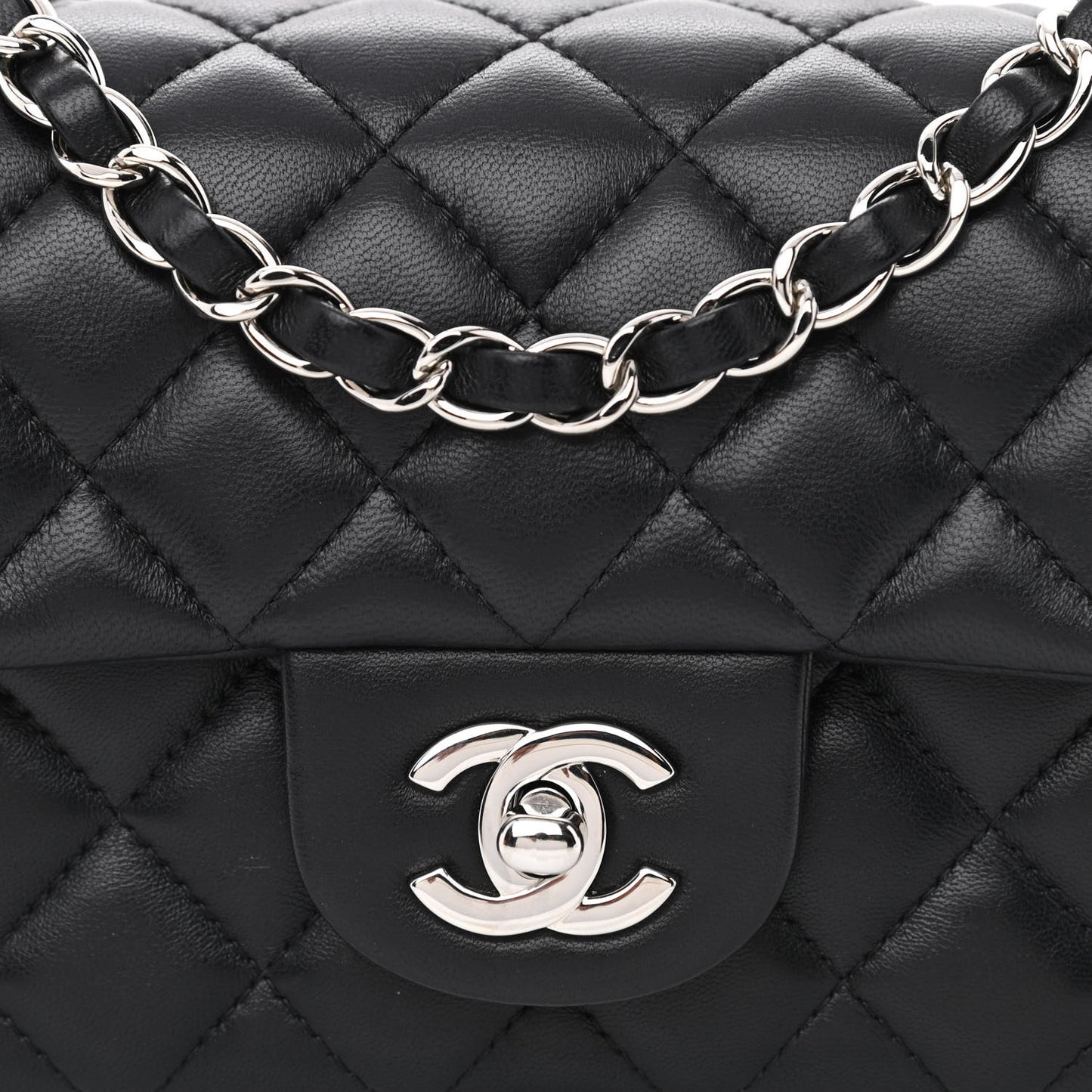 Lambskin Quilted Mini Rectangular Flap Black