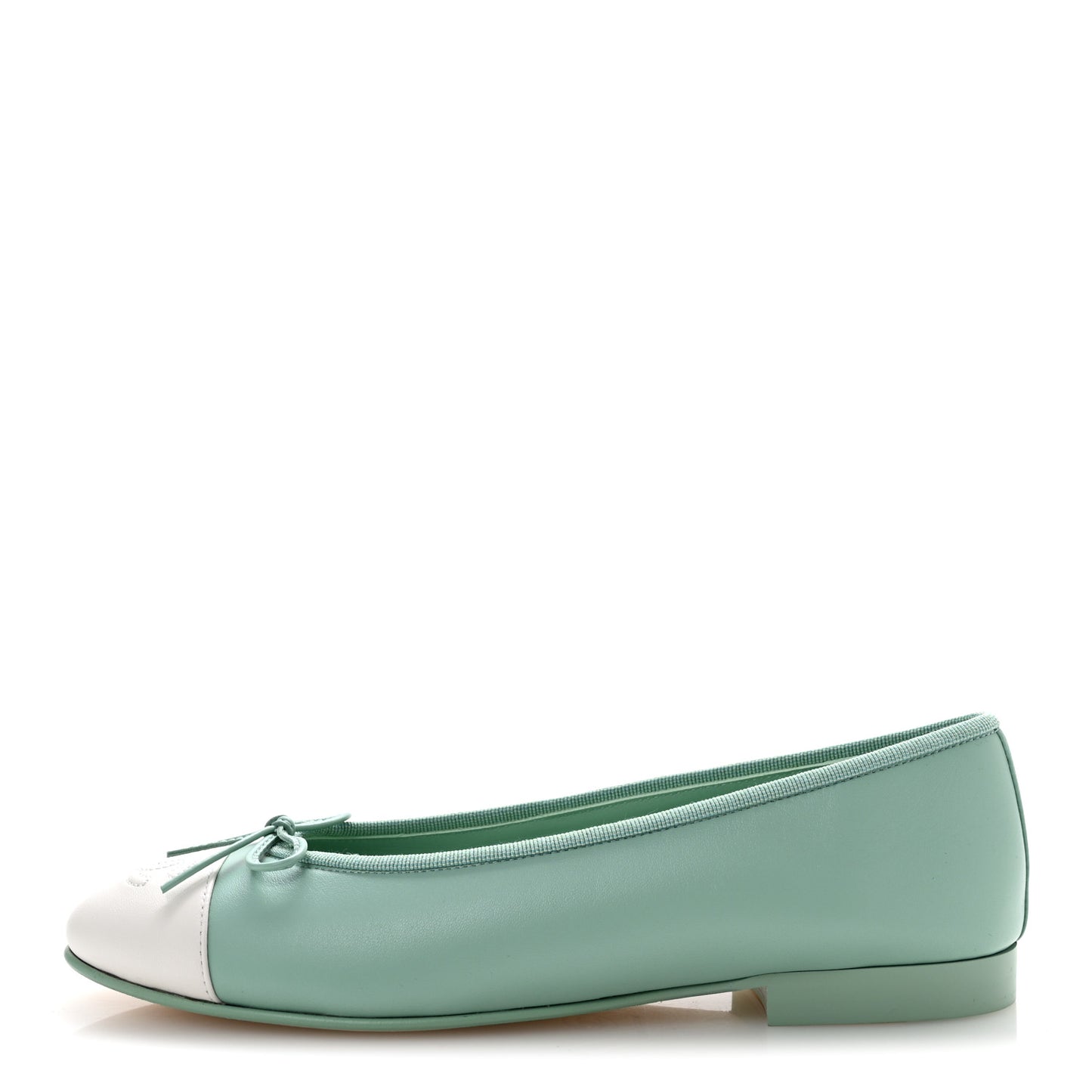 Lambskin CC Cap Toe Ballerina Flats 38 Light Green White