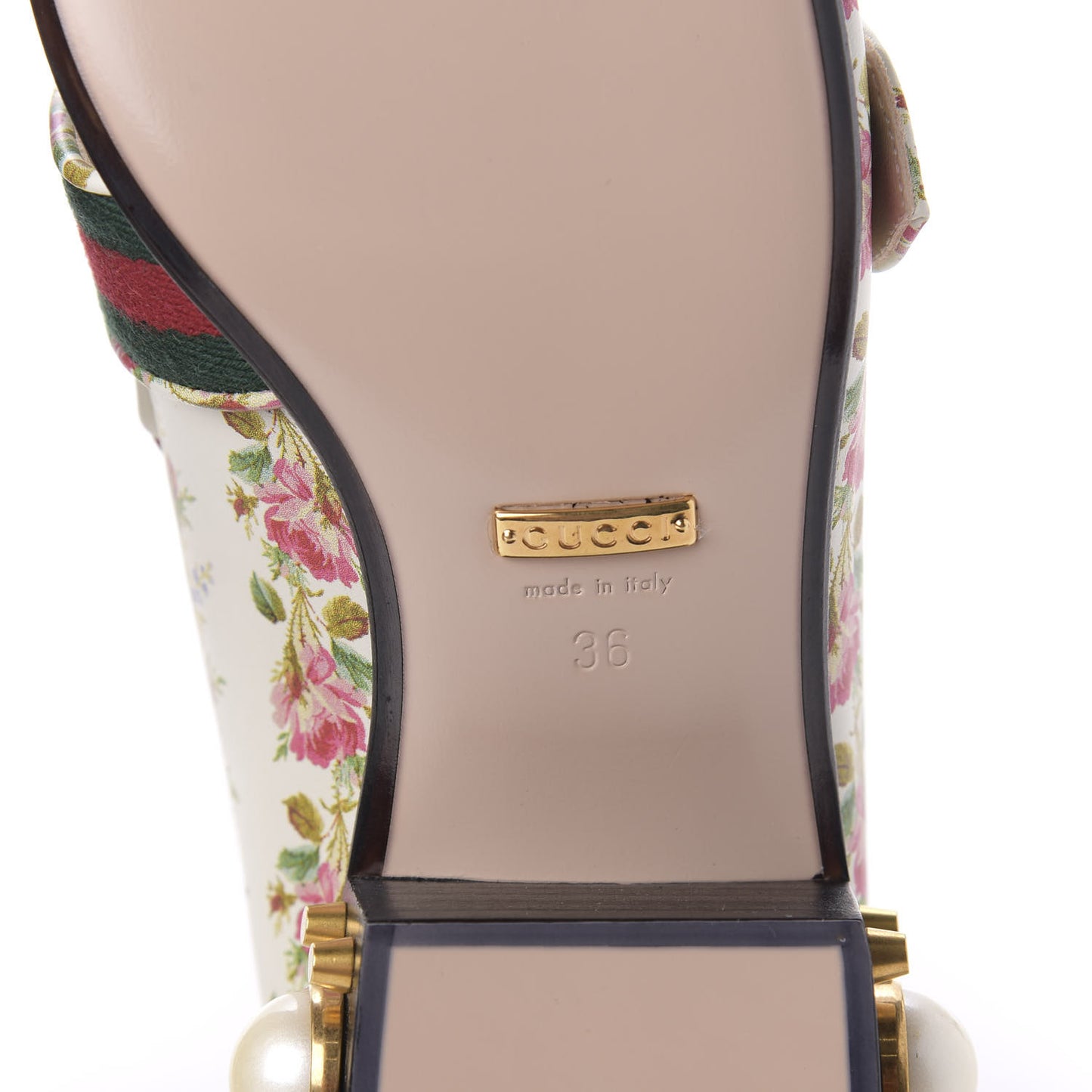 Calfskin Web Pearl Floral Embellished Peyton Loafer 36 White Multicolor