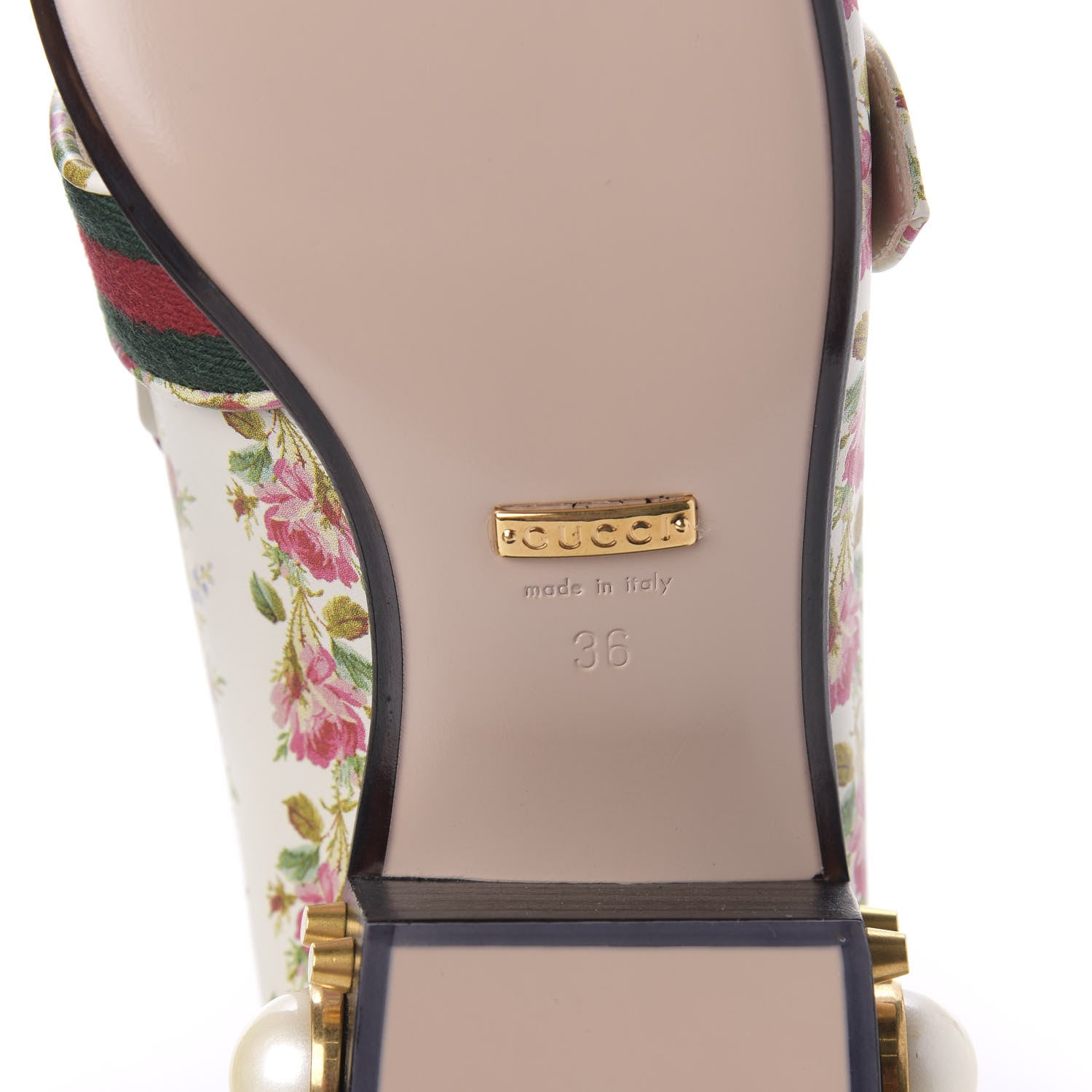 Gucci Calfskin Web Pearl Floral Embellished Peyton Loafer 36 White Multicolor 6 of 9