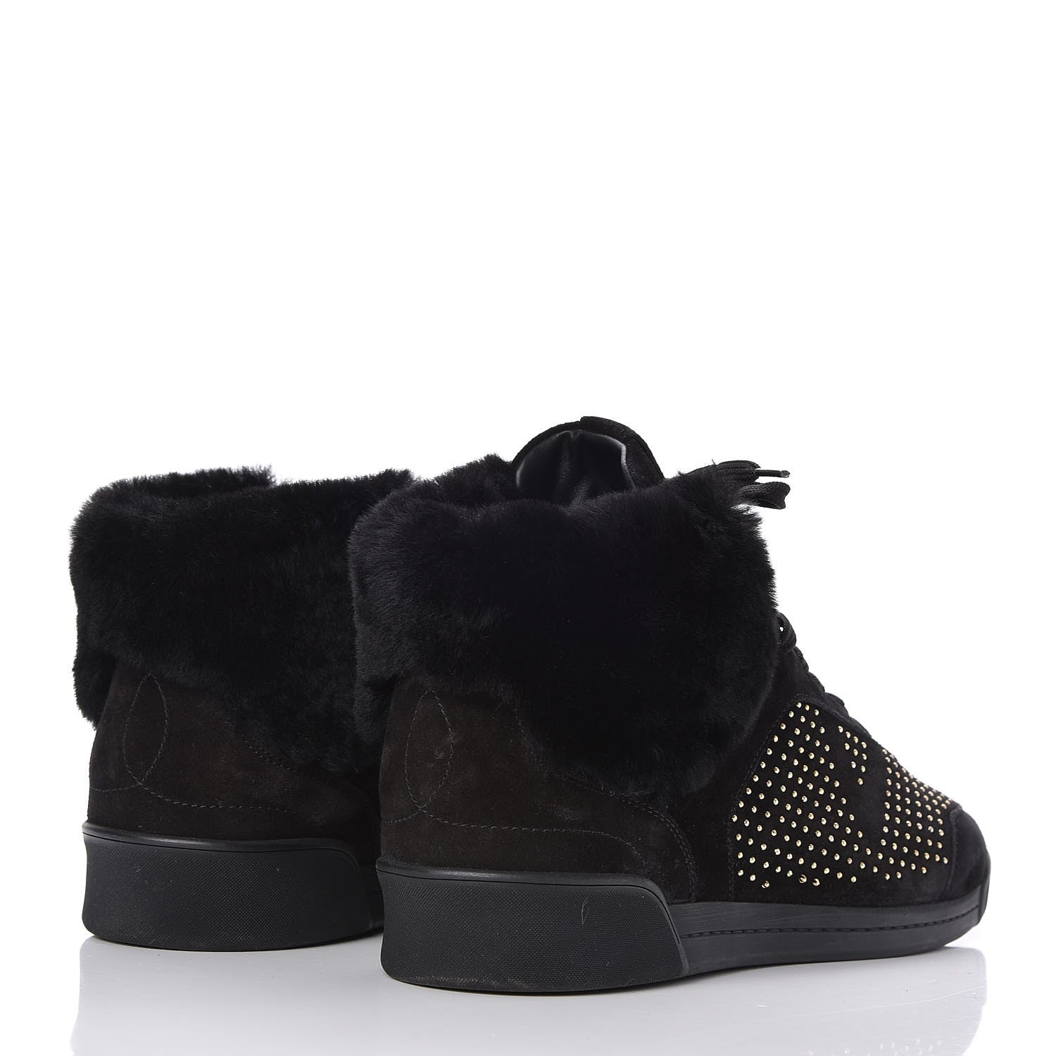 Louis Vuitton Suede Shearling Studded High Top Sneakers 41 Black 4 of 14