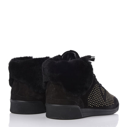 Louis Vuitton Suede Shearling Studded High Top Sneakers 41 Black 4 of 14