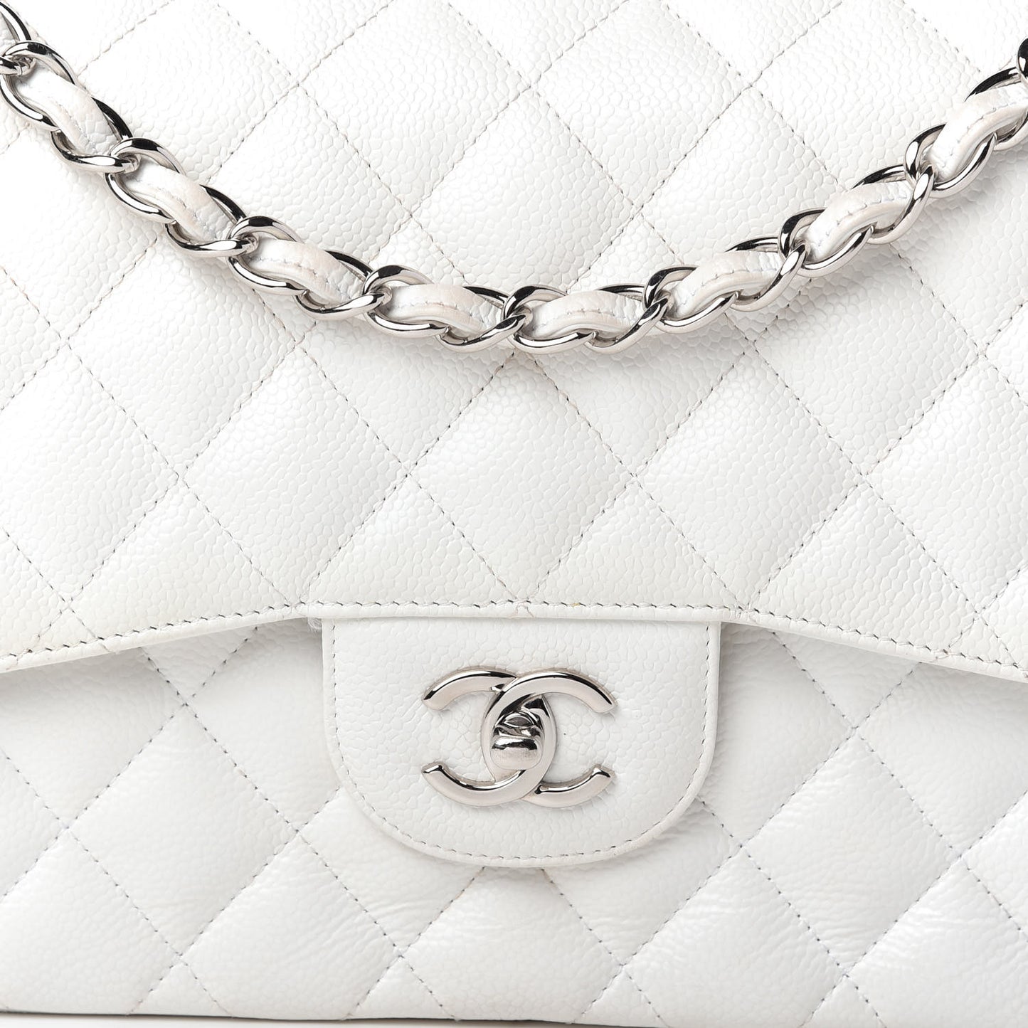 Caviar Quilted Jumbo Double Flap White