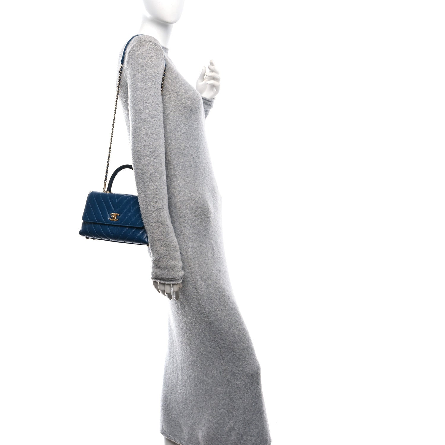 Chanel Calfskin Lizard Chevron Quilted Mini Coco Handle Flap Blue 2 of 12