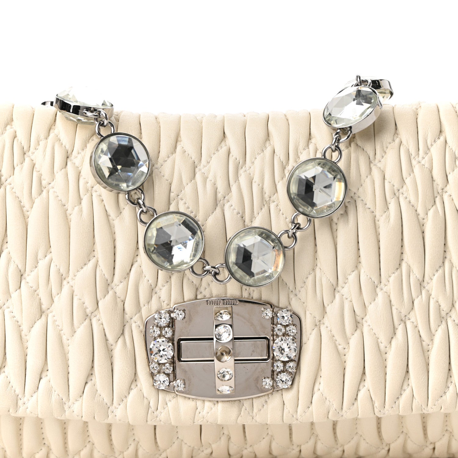 Miu Miu Nappa Matelasse Crystal Flap Clutch White 6 of 8