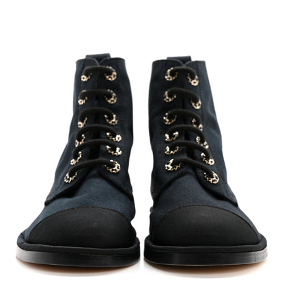 Chanel Cotton Grosgrain Cap Toe CC Lace Up Boots 39 Black 2 of 9