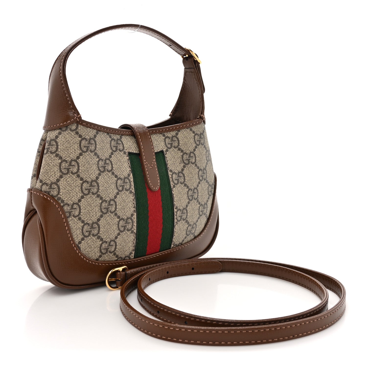 Gucci GG Supreme Monogram Azalea Calfskin Web Mini Jackie 1961 Hobo Beige Ebony Brown Sugar 3 of 10