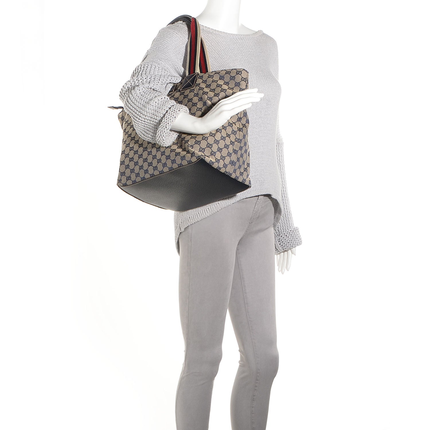 Gucci GG Monogram Large Web Handle Bucket Tote Navy 2 of 7