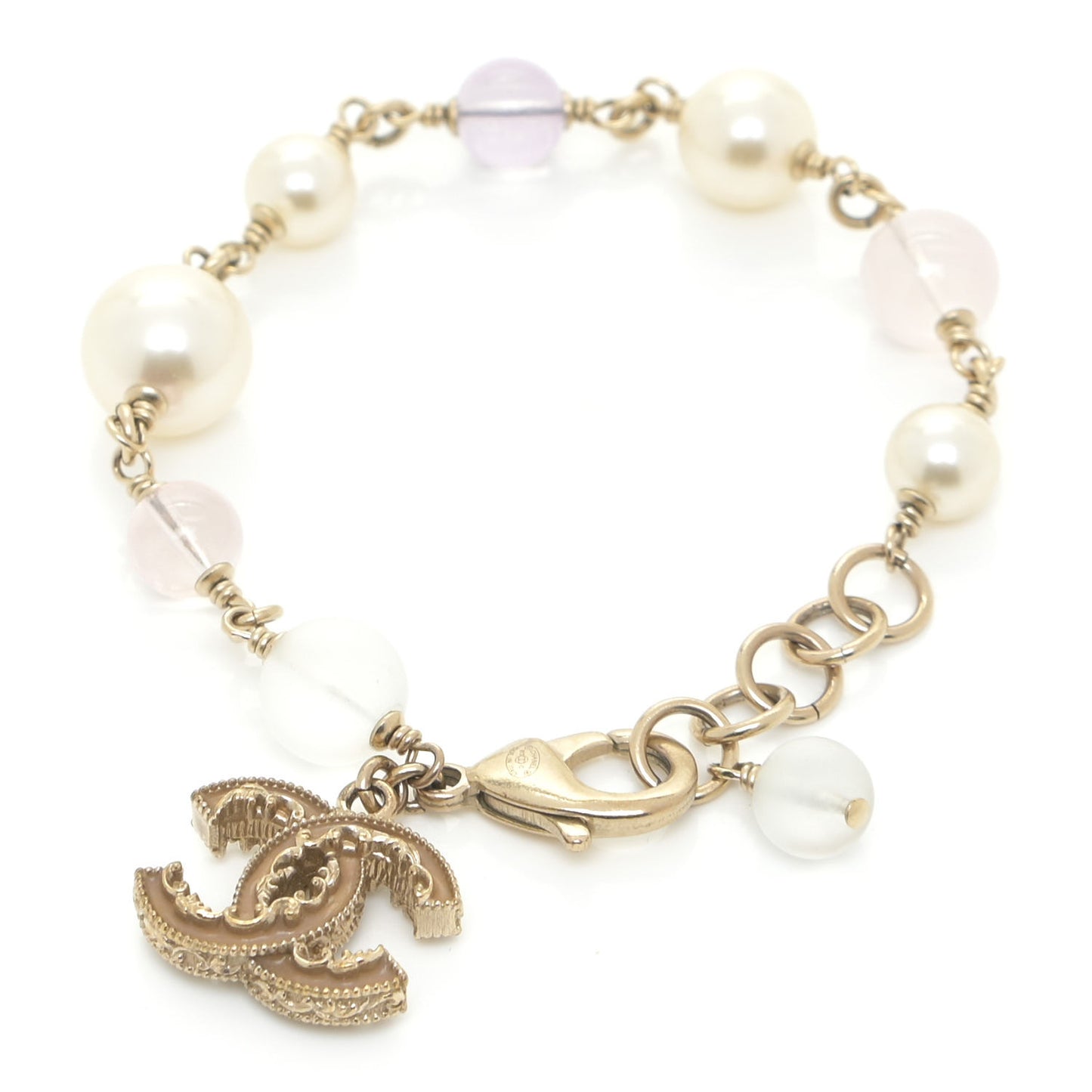 Pearl Beaded CC Bracelet Blue Gold