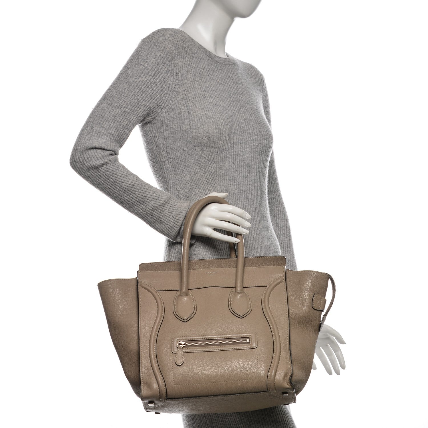 Celine Drummed Calfskin Mini Luggage Dune 2 of 11