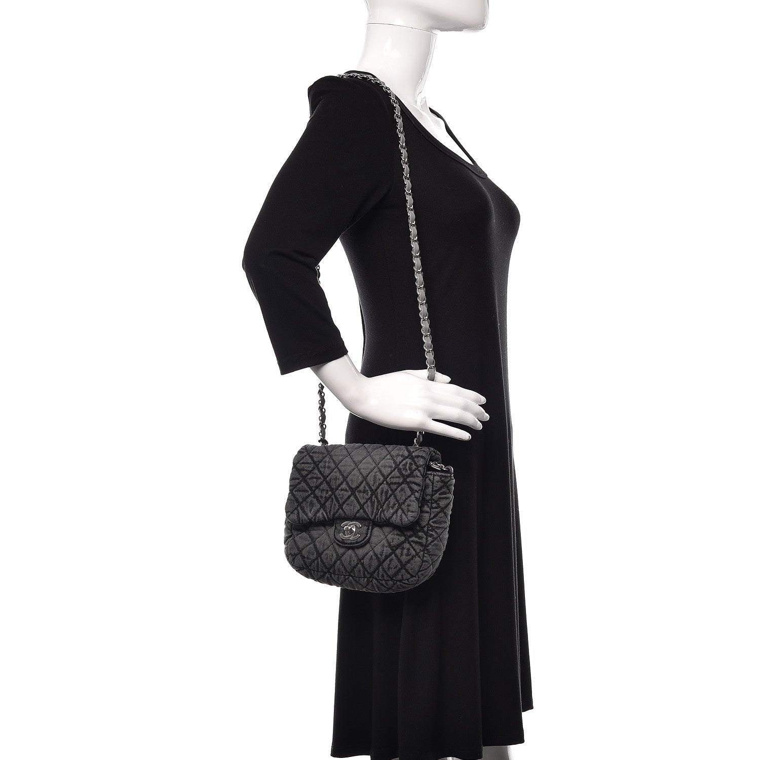 Chanel Washed Denim Quilted Small Denimpression Flap Grey Black 2 of 10