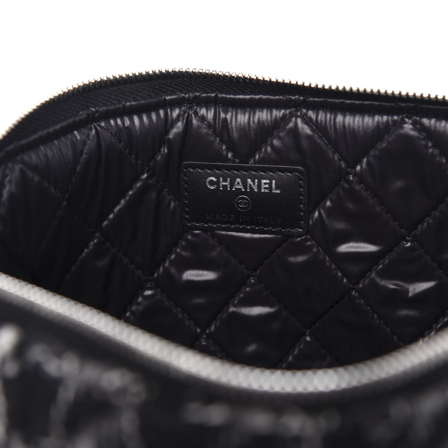 Caviar Tweed Quilted Medium Cosmetic Pouch Black