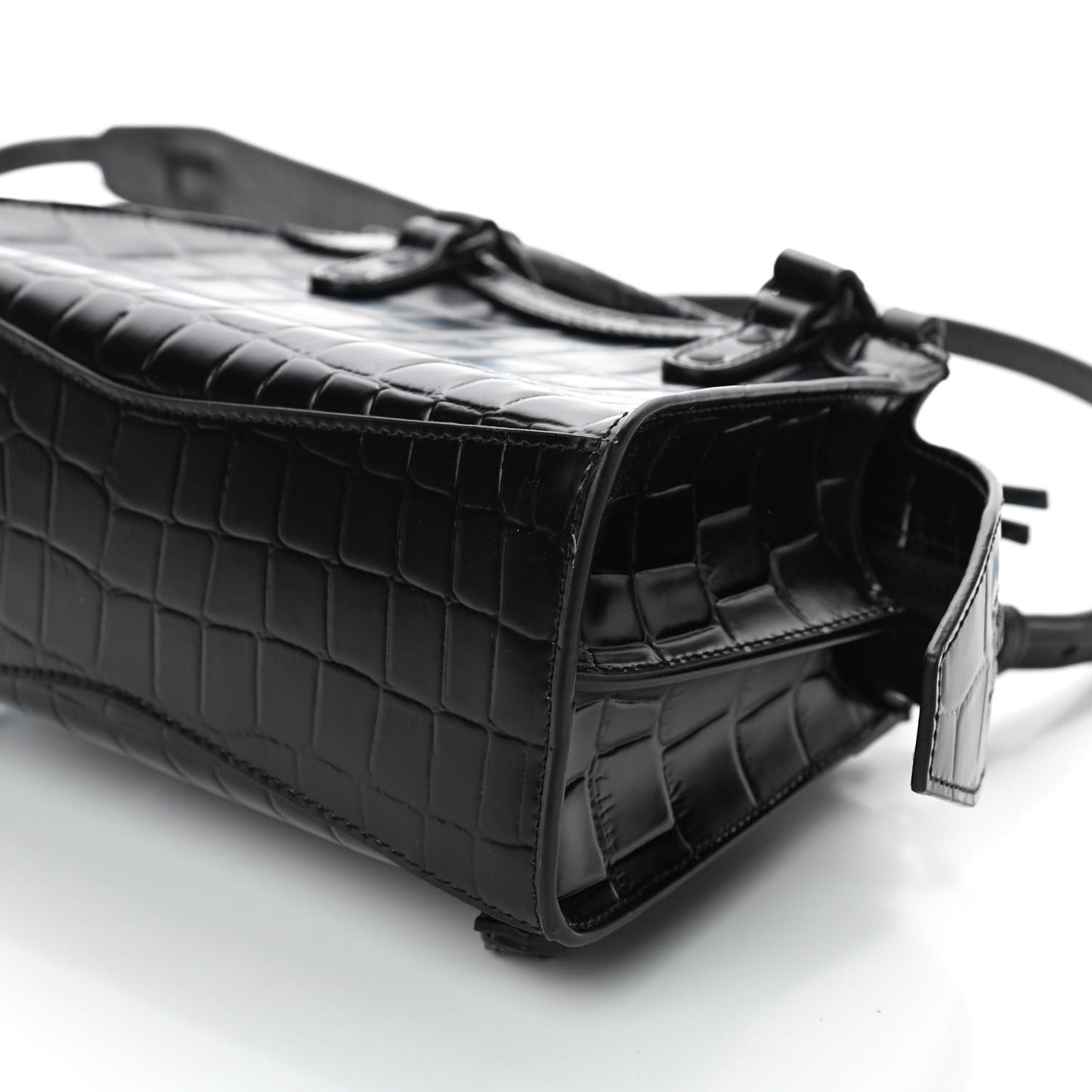Semi Shiny Calfskin Crocodile Embossed Neo Classic Black Hardware Mini City Black