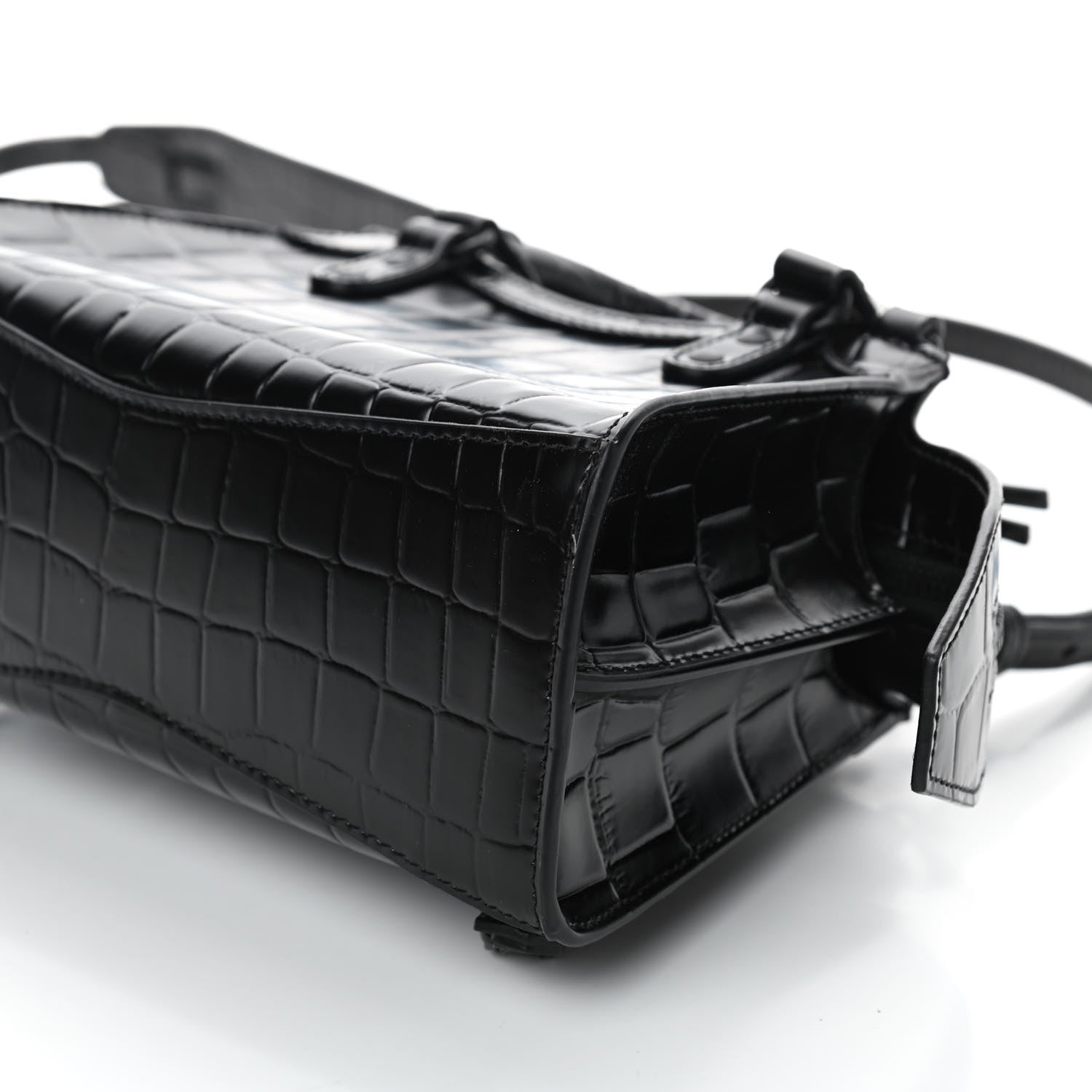 Balenciaga Semi Shiny Calfskin Crocodile Embossed Neo Classic Black Hardware Mini City Black 10 of 10