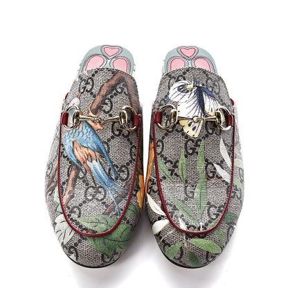 Gucci GG Supreme Monogram Tian Womens Princetown Slippers 34 Beige Ebony Multicolor 5 of 9