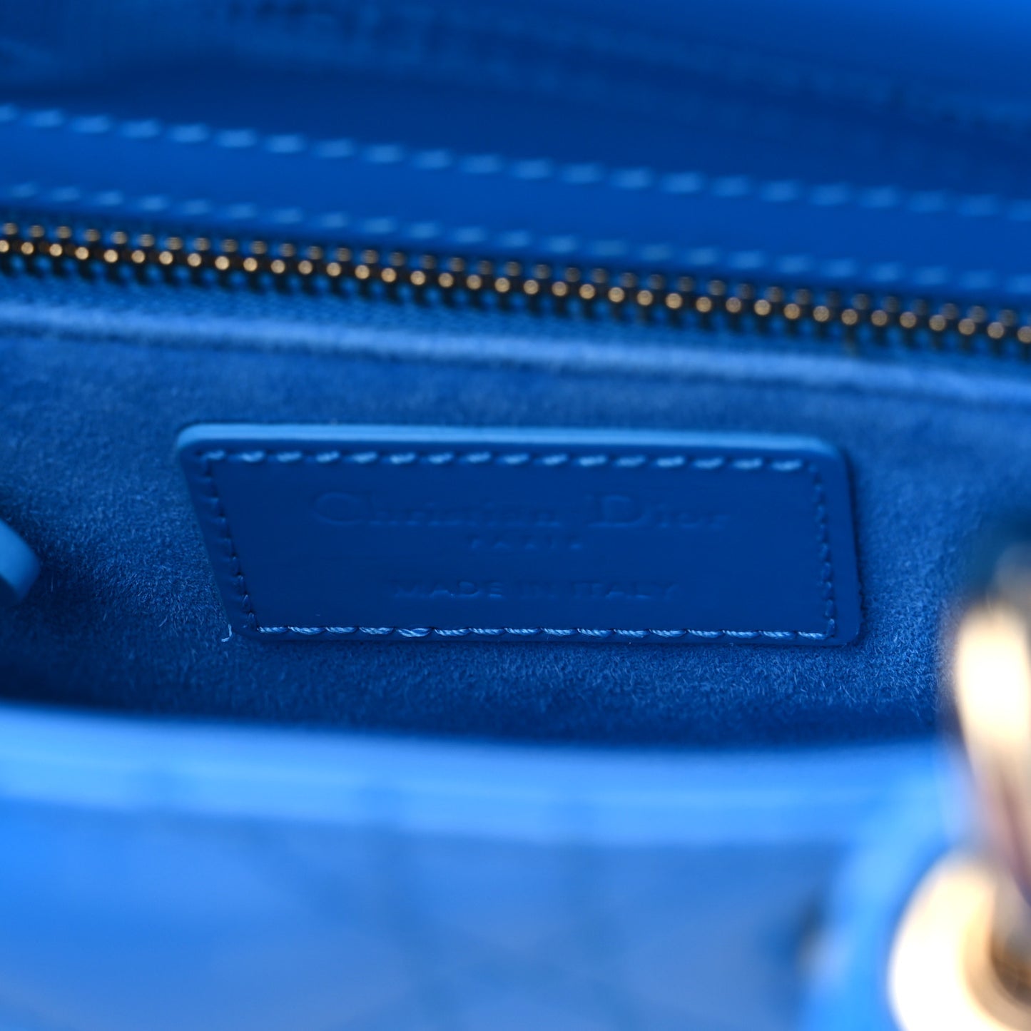 Patent Cannage Mini Lady Dior Blue