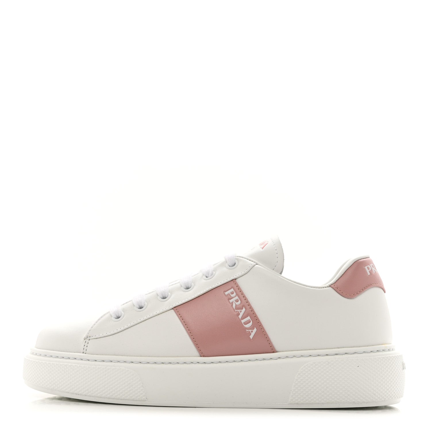 Prada Vitello Soft Logo 45mm Platform Sneakers 38.5 White Pink 1 of 9