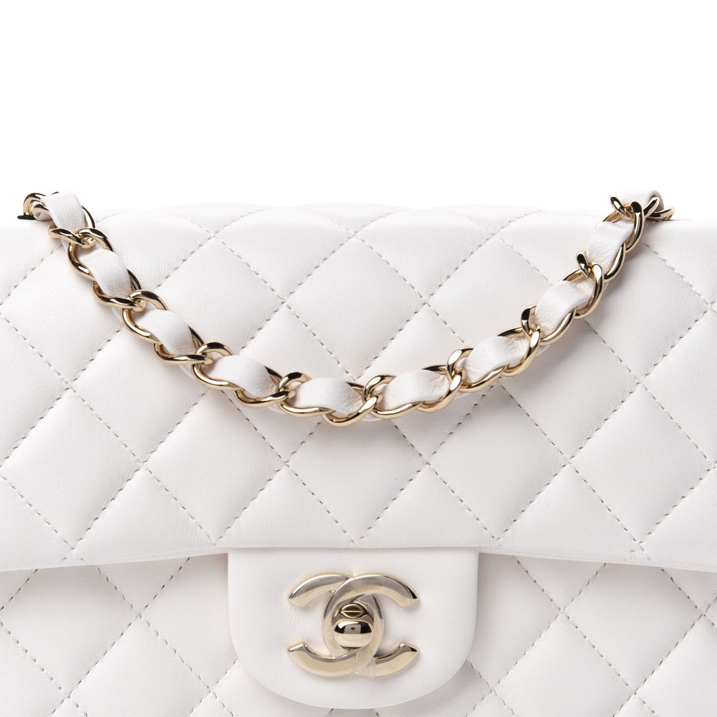 Lambskin Quilted Mini Rectangular Flap White